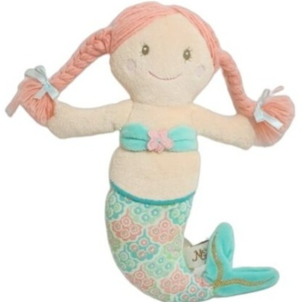 Maison Chic Mermaid Plush Stuffed Baby Doll Rag Doll Pink Teal Pigtails Lovey